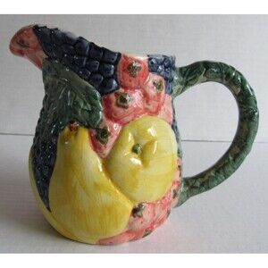 Vintage 1995 Flowers Inc Balloons 655771Hand Painted Fruit Pitcher Creamer 5 In